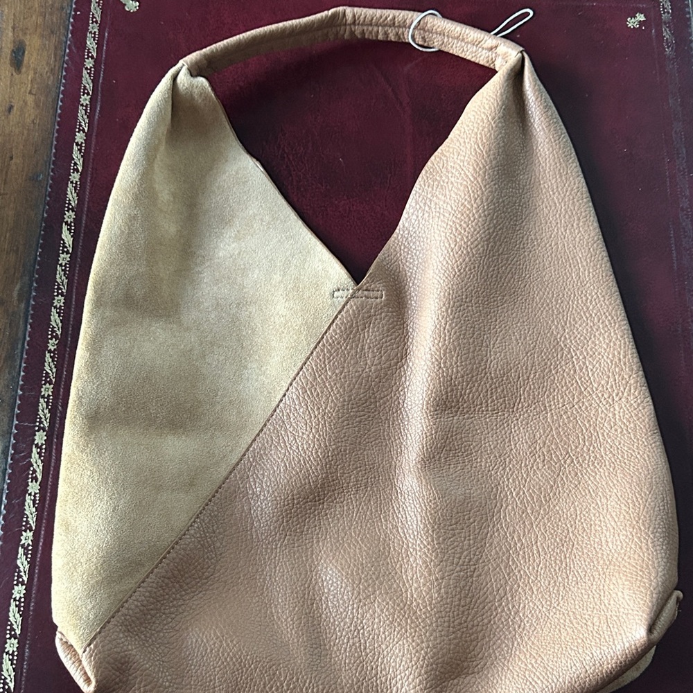 Brown Suede Pebbled Leather Tote Bag Shoulder Bag Animal Friendly NWOT - Picture 8 of 16